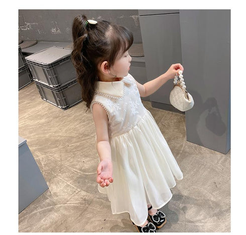 2022 Summer New Girl Pearl Doll Collar Dress Flower Girl Dress Dress Backless Love Princess Dress