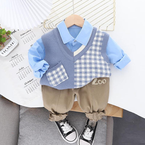 Boy's vest knitted three-piece spring and autumn cardigan sweater