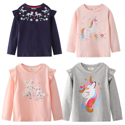 Girls Cotton Long Sleeve T-shirt European And American Style Cartoon Printed Round Neck Jacket