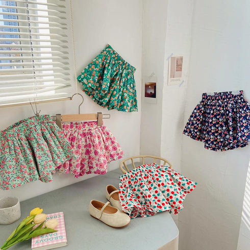 Summer shorts Joker floral high waist wide leg pants children's flower bract pants