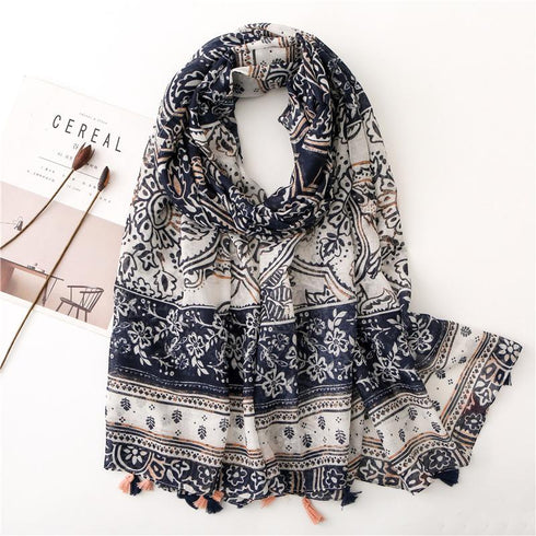 Small Fresh Cotton and Hemp Scarf Bohemian Printed Scarf