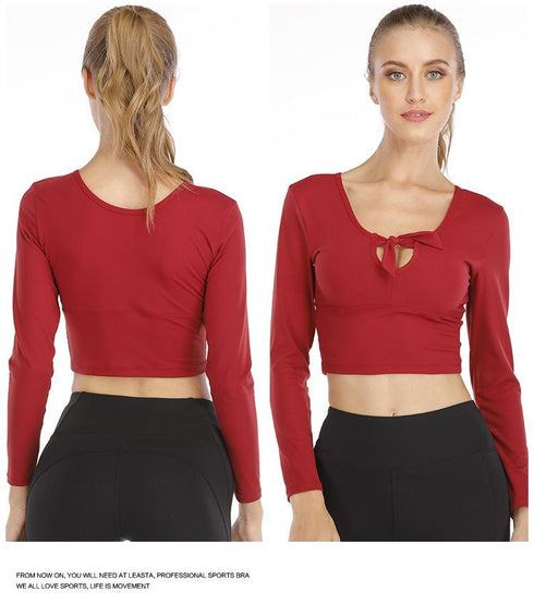 Women's Breathable and Moisture-absorbing Sports Long Sleeve Sexy Bow Yoga Tank Top