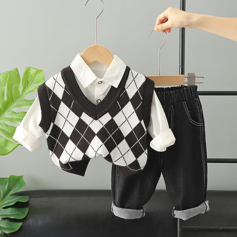 Spring and autumn boys casual sweater waistcoat set of three