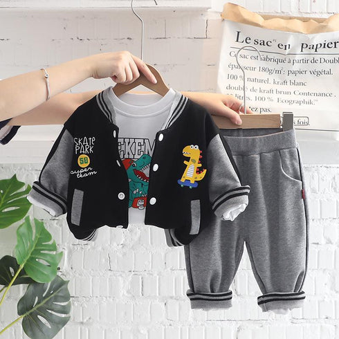 Spring and Autumn Boys Sports Baseball Suit Set of Three