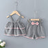 Summer Girls Sling Plaid Top Bow Shorts Set