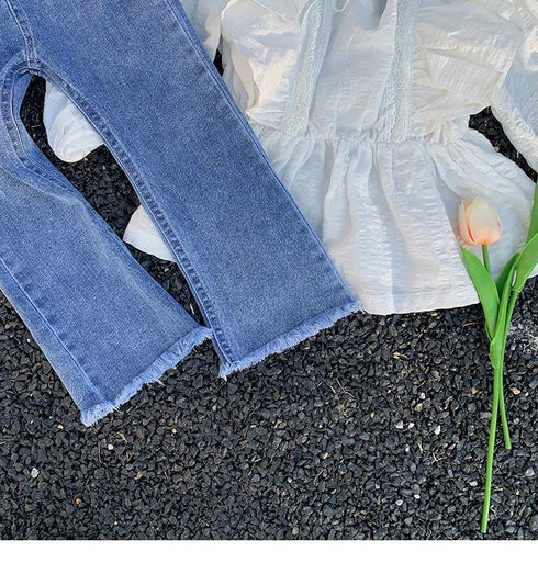 Girls Denim Flared Pants