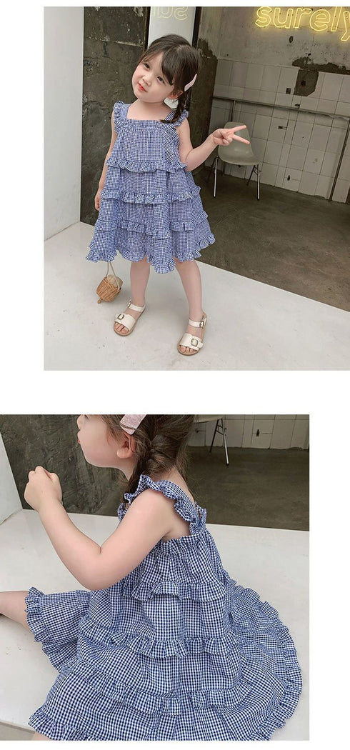 New Girls Summer Plaid Dress Girls Cake Dress Children's Clothing Suspender Skirt