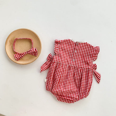 Red Plaid Embroidered Lace Cotton Triangle Harper Women's Hair Tape