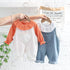 Lapel Shirt Long Sleeve Suit Girl Baby Casual Cowboy Suspender Two-piece Set