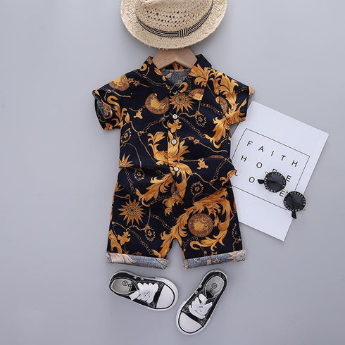 Boys summer suit short sleeve shirt beach pants two-piece set