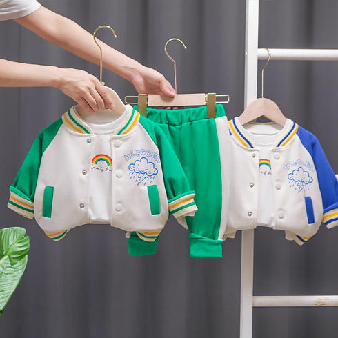 Spring and Autumn Boys Sports Baseball Suit Set of Three