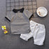 Boys summer lapel striped t-shirt pants two-piece set