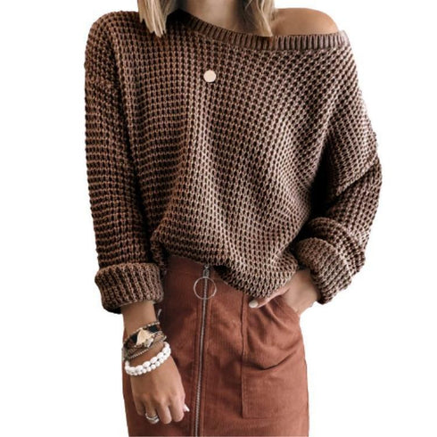 Autumn and winter solid color loose beveled jacket knitted sweater