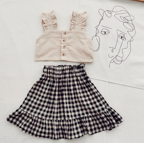 Girl's Summer Sling Cropped Top Plaid Skirt Set