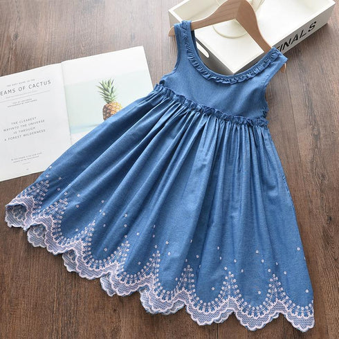 Children's Lace Skirt Denim Dress