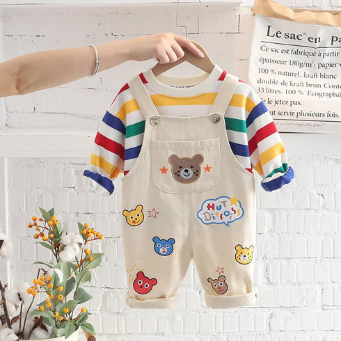 Striped Casual Sweater Bear Suspender Suit