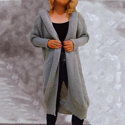 Fall winter loose scarf collar bat sleeve knit long sweater cardigan