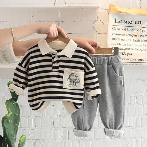 Boy's Spring and Autumn Shirt Two-Piece Set