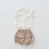 Small Fresh Fly Sleeve Open Button Top + Small Floral Shorts Two-piece Set