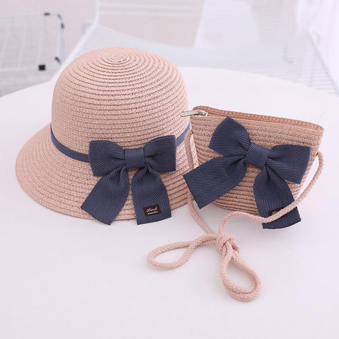 Children's Bow Straw Hat Bag Set