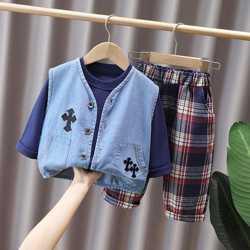 Spring and Autumn Boys' Vest Three-Piece Set