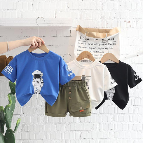 Boys' Cartoon Round Neck Short Sleeve Two-piece Children's Casual Pants
