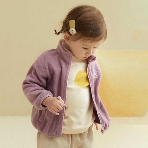 Baby double-sided polar fleece jacket simple embroidered semi-high collar warm jacket