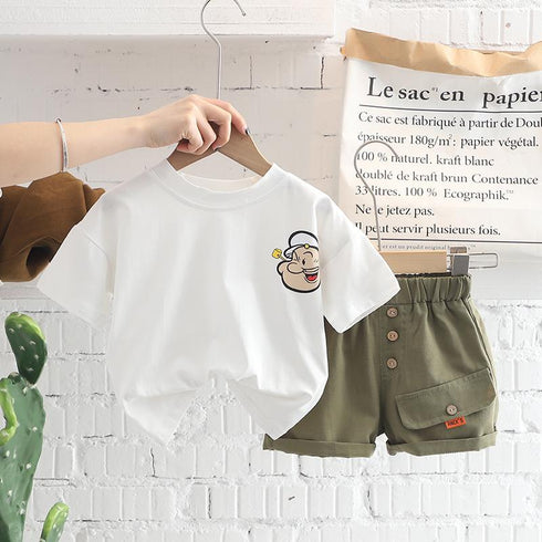 Cartoon Round Neck Short Sleeve Two Piece Set