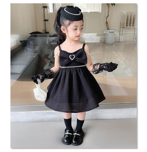 Summer Girls Suspender Dress Foreign Style Princess Unkempt Dress Girl Black Dress Dress