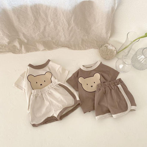Cartoon Bear Casual Short Sleeve Suit