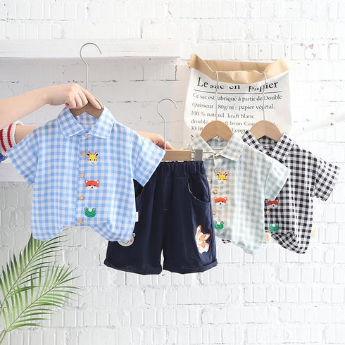 Handsome Lapel Shirt Short Sleeve Suit Casual Shorts Two-piece Set