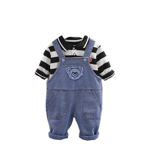 Spring and Autumn Boys Denim Straps Two-Piece Set