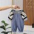 Children's Spring and Autumn Crewneck Dress Denim Straps Two-Piece Set