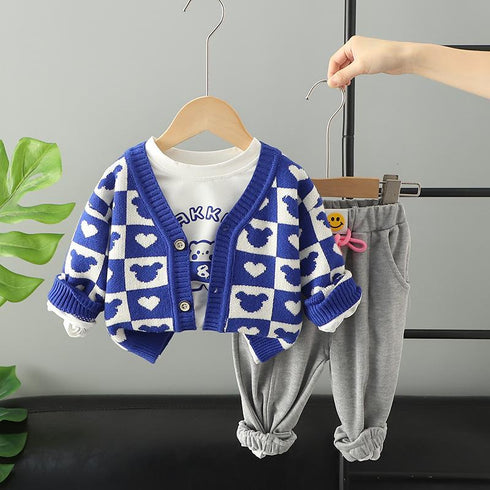 Spring and autumn children's casual sweater cardigan set of three