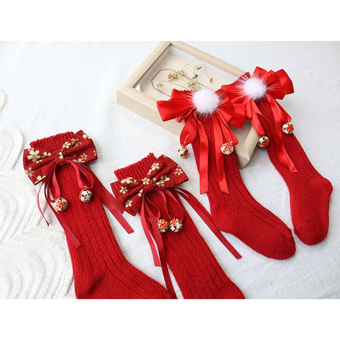 Christmas Socks Bow Thickened Wool Baby Socks Medium Socks