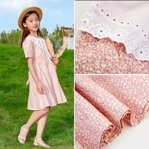 Cotton Floral Dress Children's Lace Collar Stitched Pastoral Princess Dress
