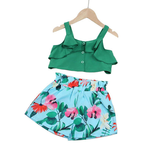 Summer girls suspender top shorts two-piece set