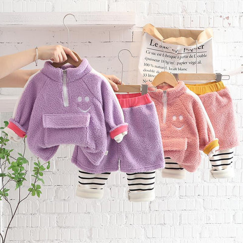 Girls plus velvet suit winter warm two-piece set