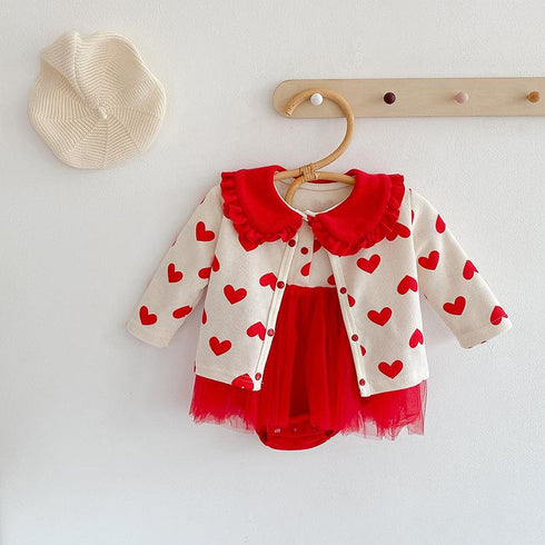 Love suit cardigan coat baby ha clothes climbing suit two-piece set