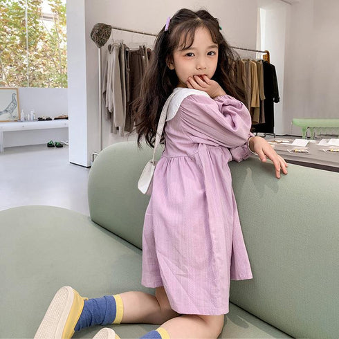 Spring And Autumn Girls Long Sleeve Cotton Dress