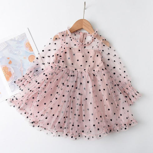 Girl's Dot Mesh Lovely Breathable Princess Dress