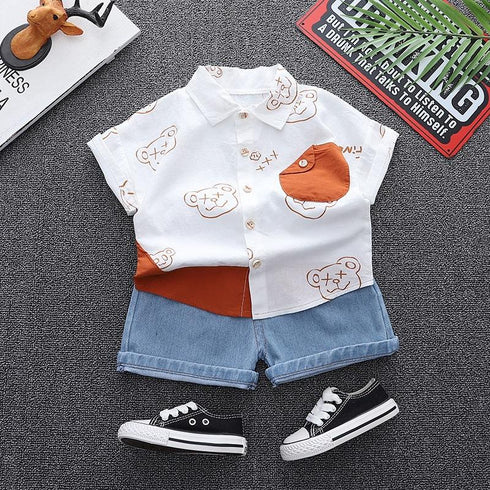 Boys Summer Short Sleeve Shorts Two-Piece Set