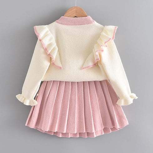 Girls Spring And Autumn Cute Knit Princess Dress Set