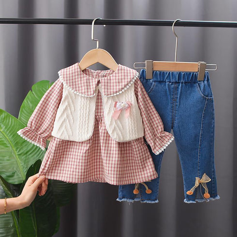 Girl's Jeans Set Three-Piece Set
