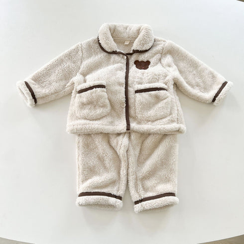 Children's Flannel Suit Baby's Autumn and Winter Bear Plush Pajamas Home Clothes