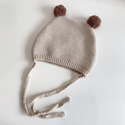 Autumn and winter cute ball knitted hat ear protection lace-up wool warm hat 17.3-19.6 inches