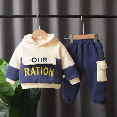 Autumn and winter children's hooded two-piece set