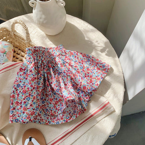 Summer shorts Joker floral high waist wide leg pants children's flower bract pants