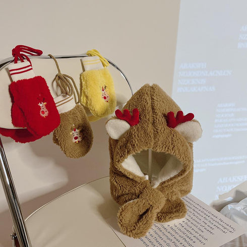 Autumn and winter Christmas children's hat scarf one glove set Circumference 19.7-20.5inch