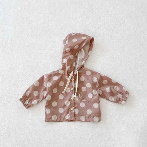 Spring and autumn love polka dot printed windproof sunscreen cardigan long sleeve thin hooded coat
